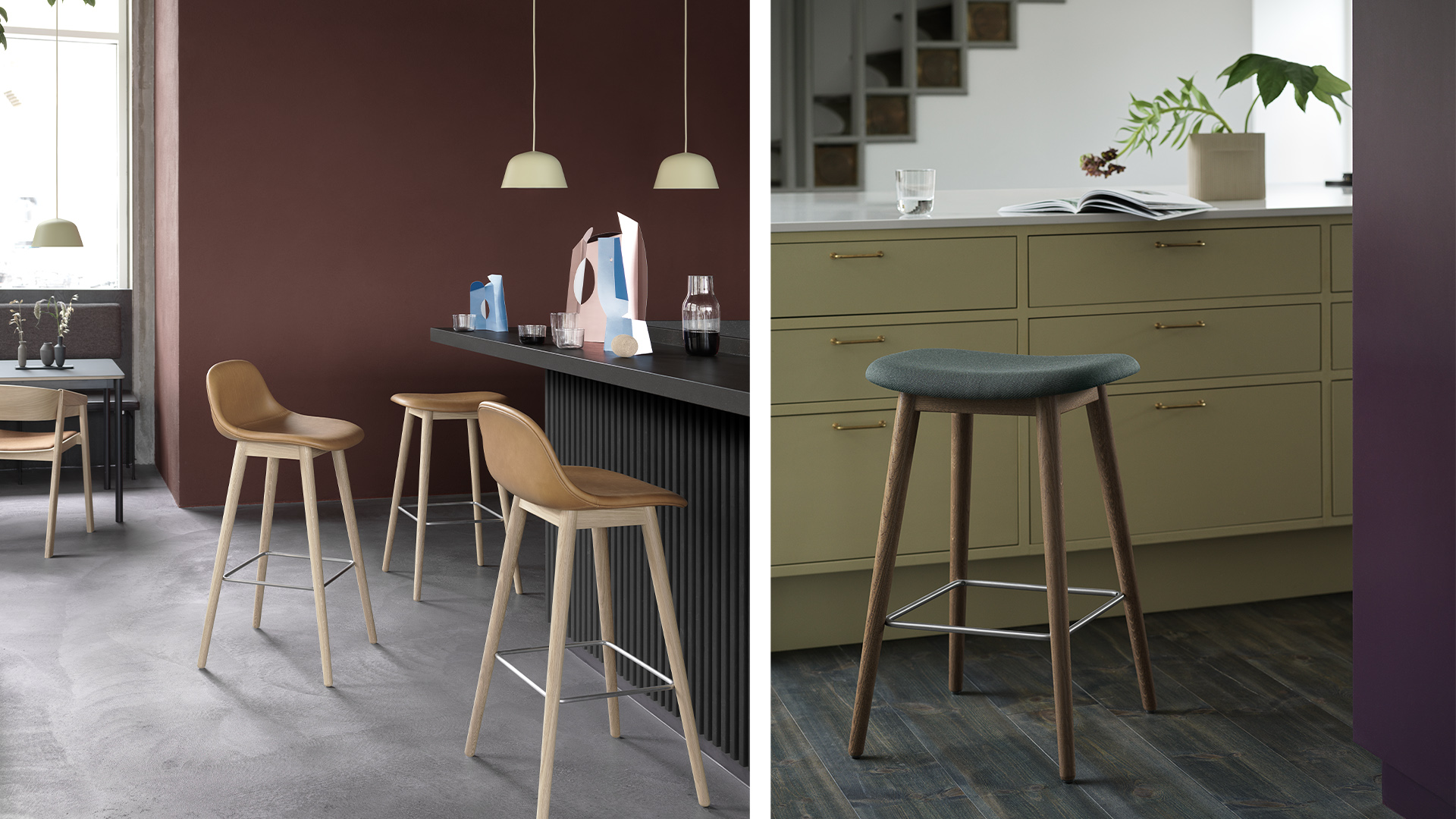 Fiber Stool, Wood Base, Upholstered, Counter, Lifestyle